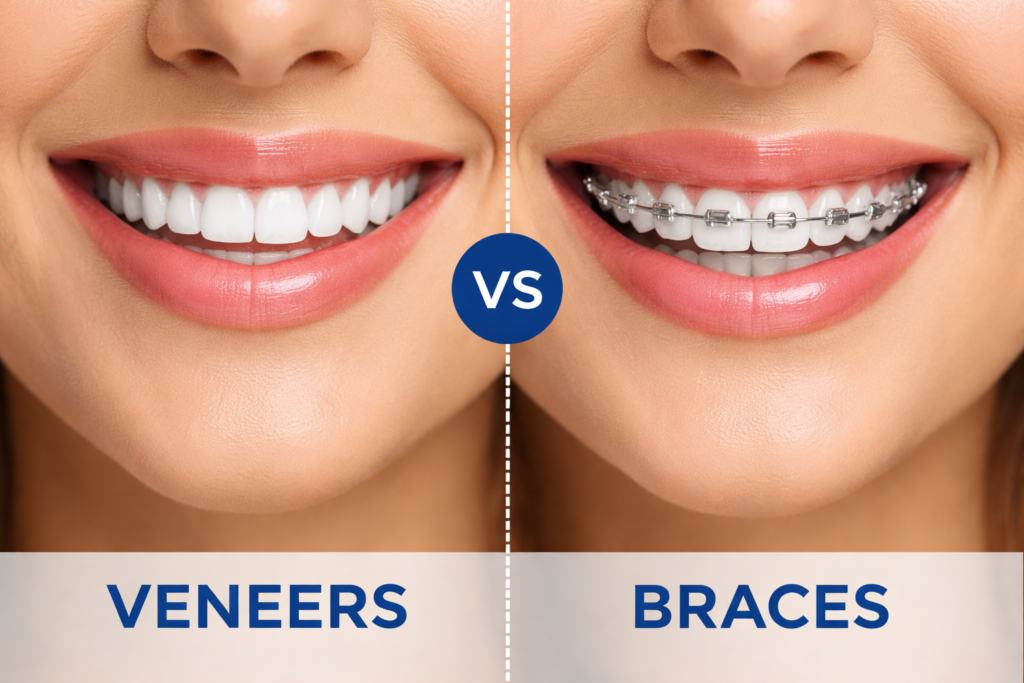 Veneers and braces comparison image